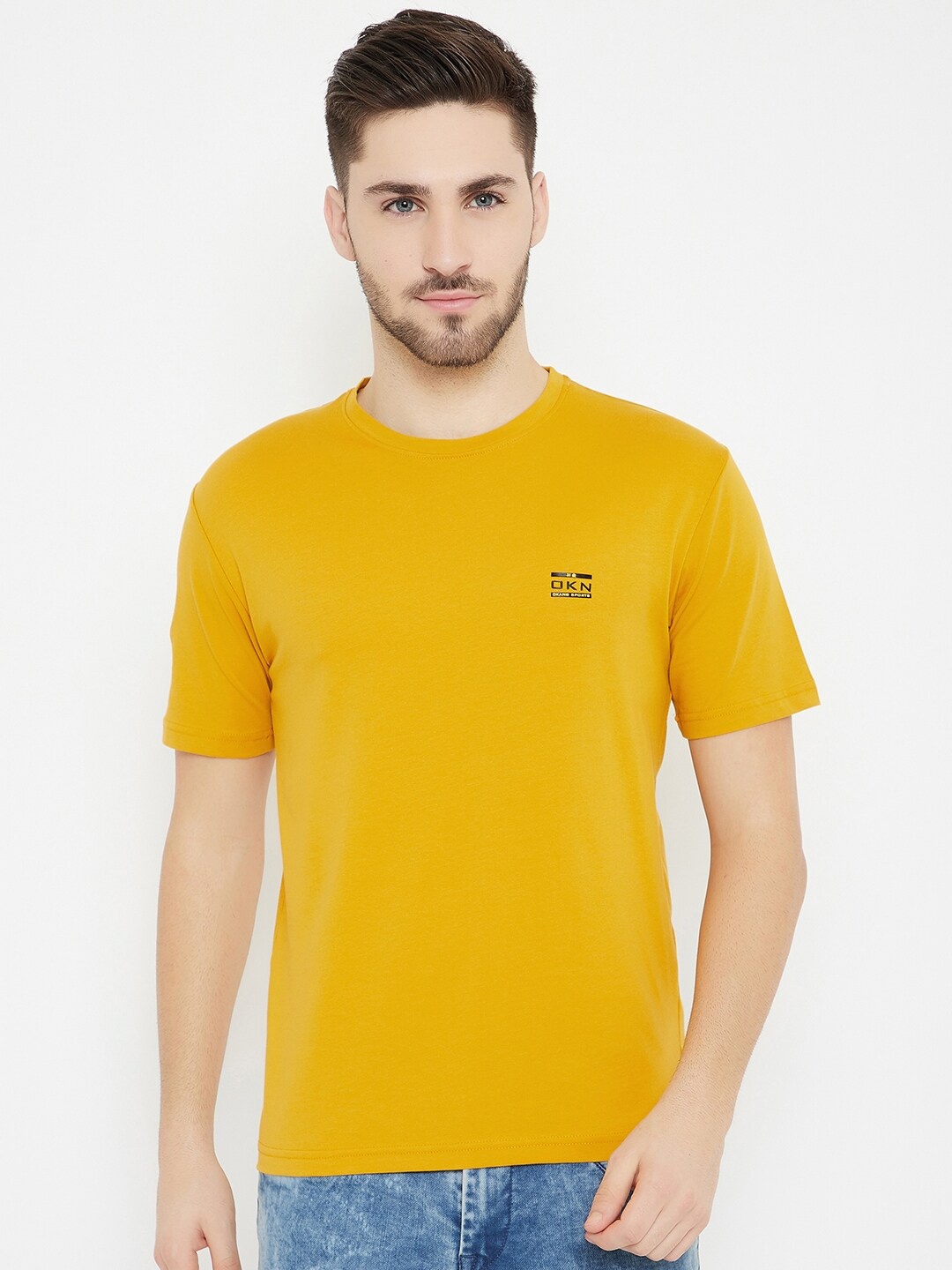 

Okane Men Yellow Cotton T-shirt