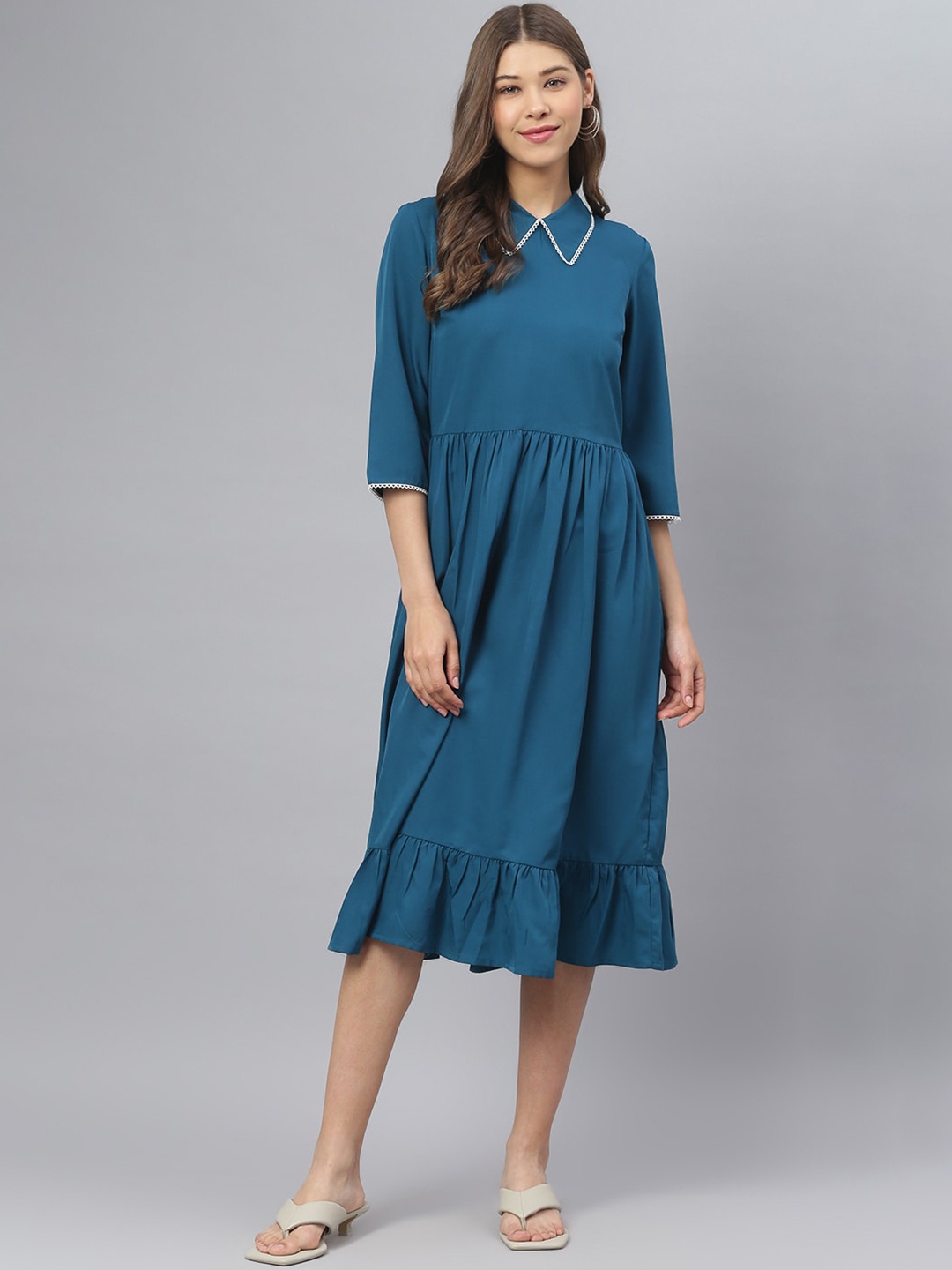

DEEBACO Turquoise Blue Solid Midi Dress