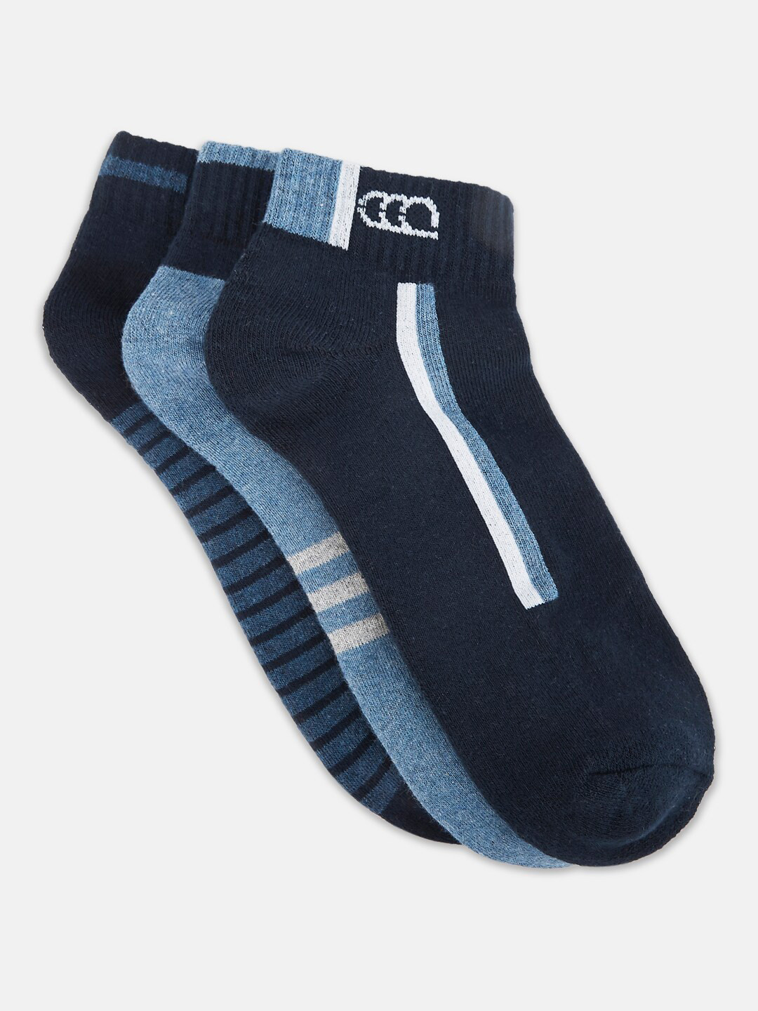 

Ajile by Pantaloons Men Pack Of 3 Striped Printed Ankle Length Socks, Navy blue