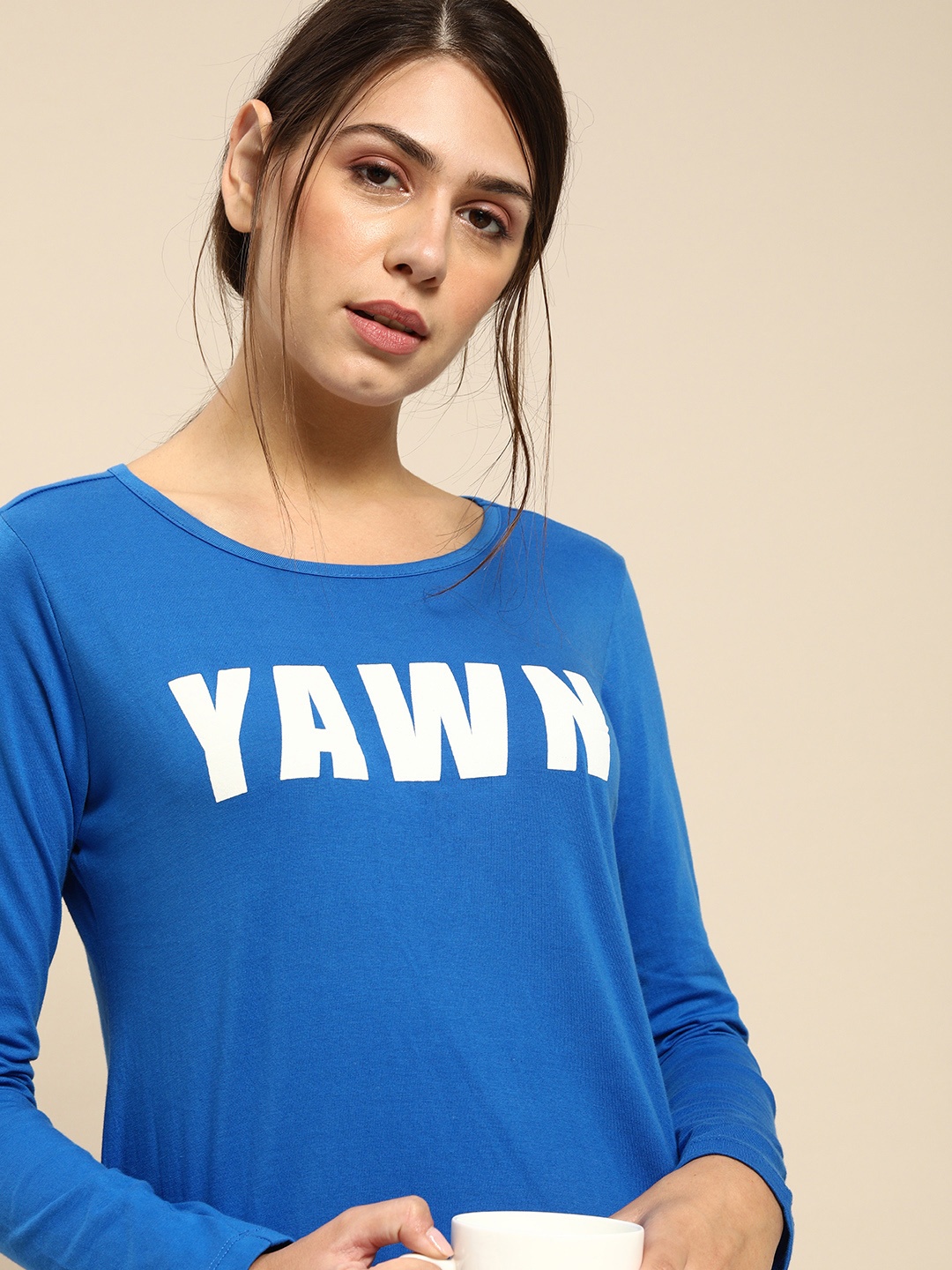 

Dreamz by Pantaloons Women Blue Typography Printed Cotton Nightdress