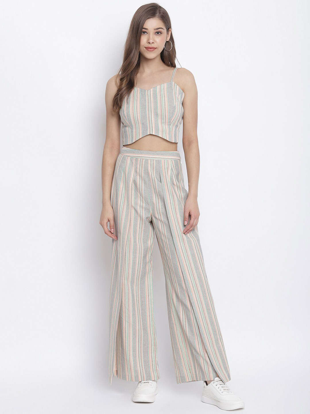 

Lagashi Women Grey Striped Top with Palazzos