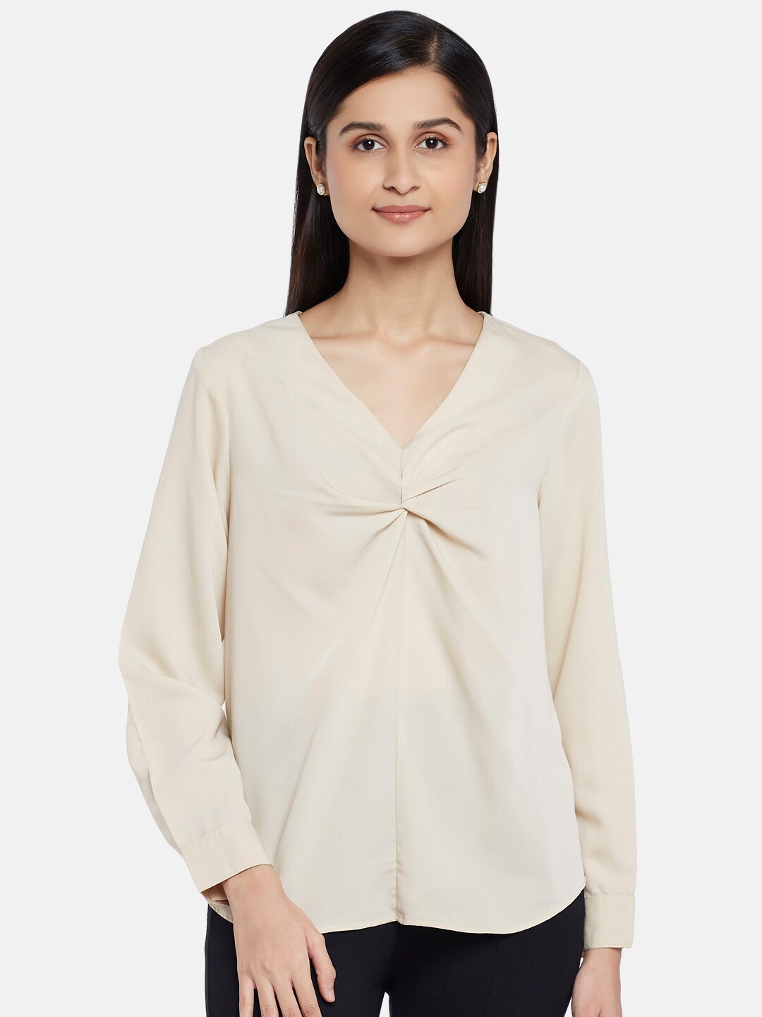 

Annabelle by Pantaloons Beige Twisted Shirt Style Top
