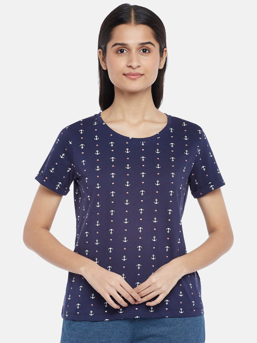 

Dreamz by Pantaloons Navy Blue Geometric Print Lounge tshirt