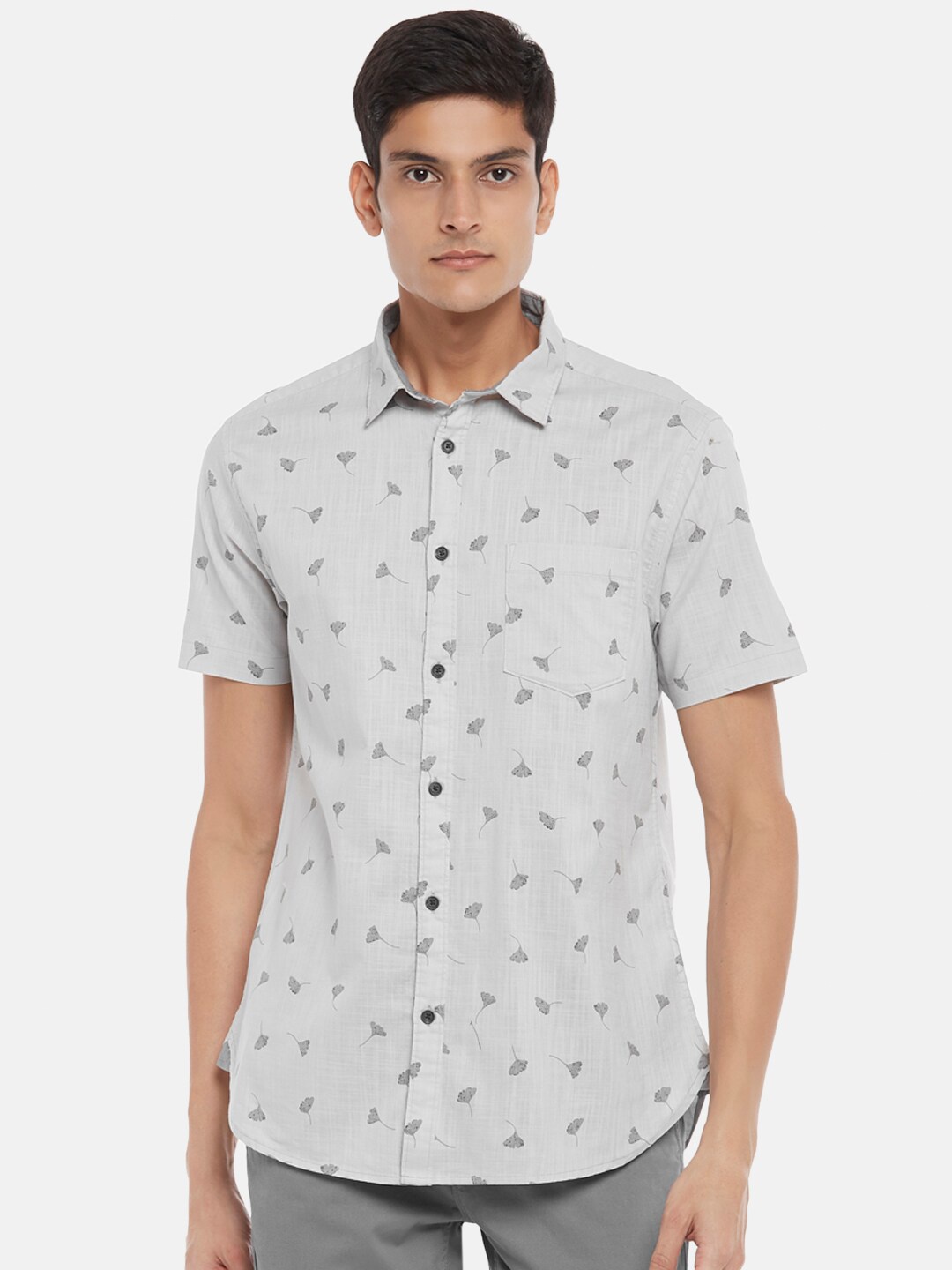 

BYFORD by Pantaloons Men Grey Slim Fit Printed Pure Cotton Casual Shirt