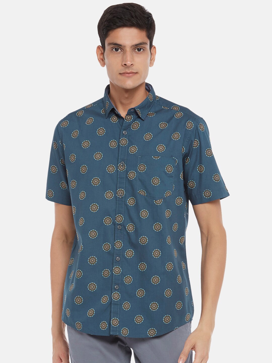 

BYFORD by Pantaloons Men Blue Slim Fit Floral Printed Cotton Casual Shirt