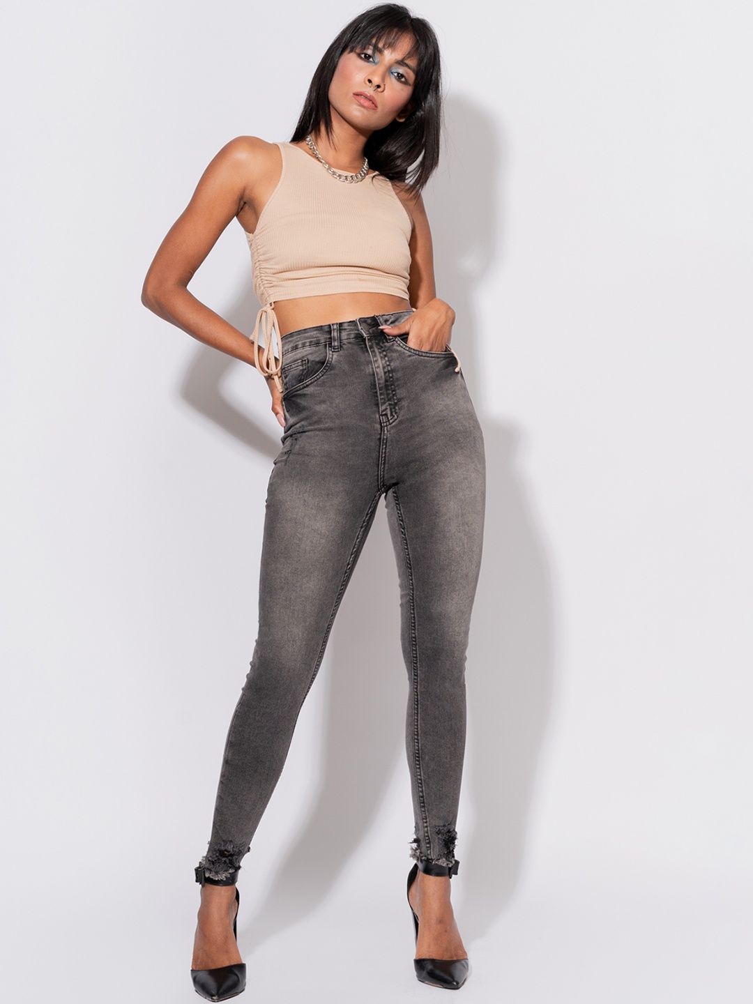 

FREAKINS Women Grey Skinny Fit Heavy Fade Jeans