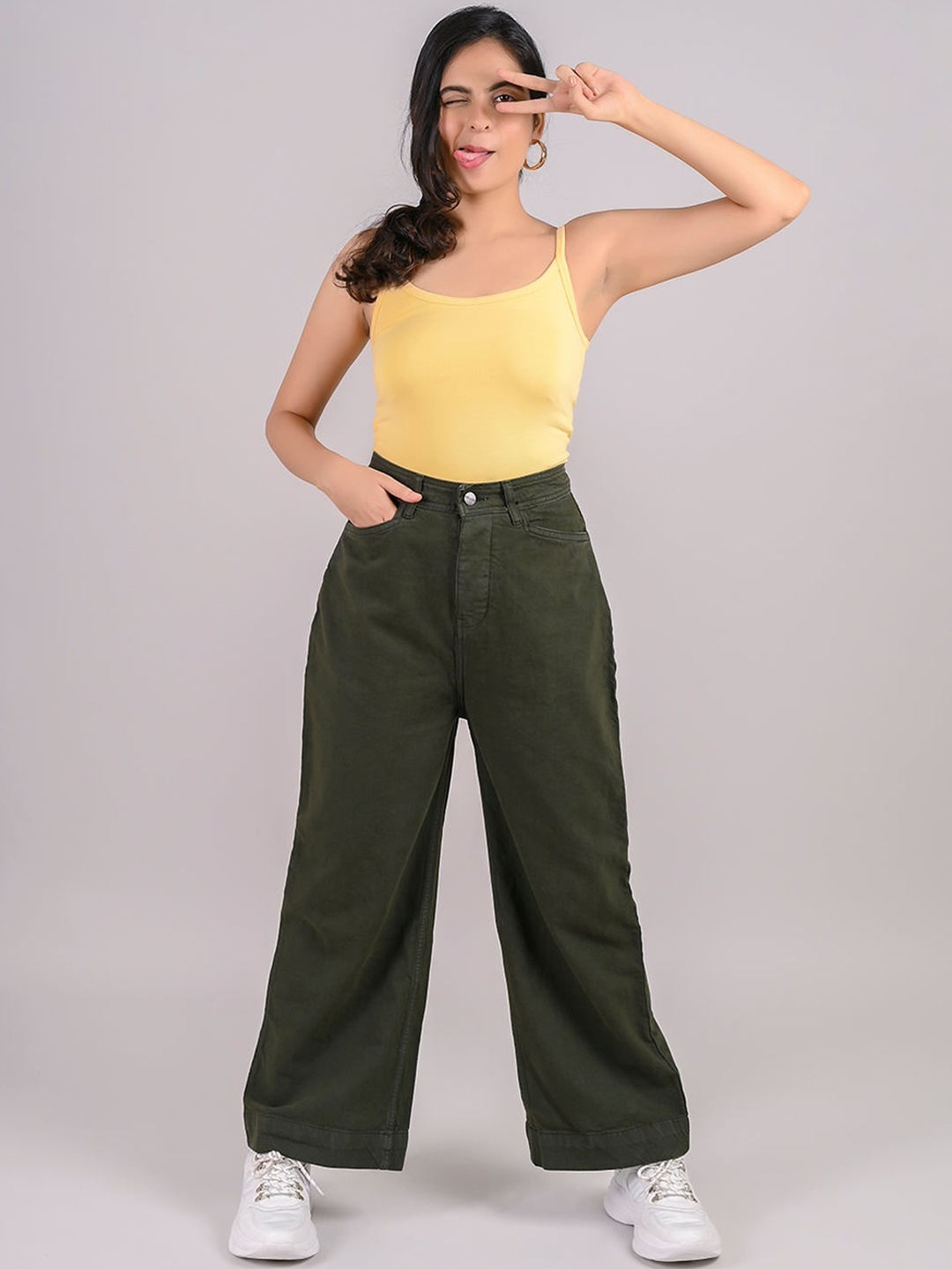 

FREAKINS Women Lovely Olive Straight Fit Jeans