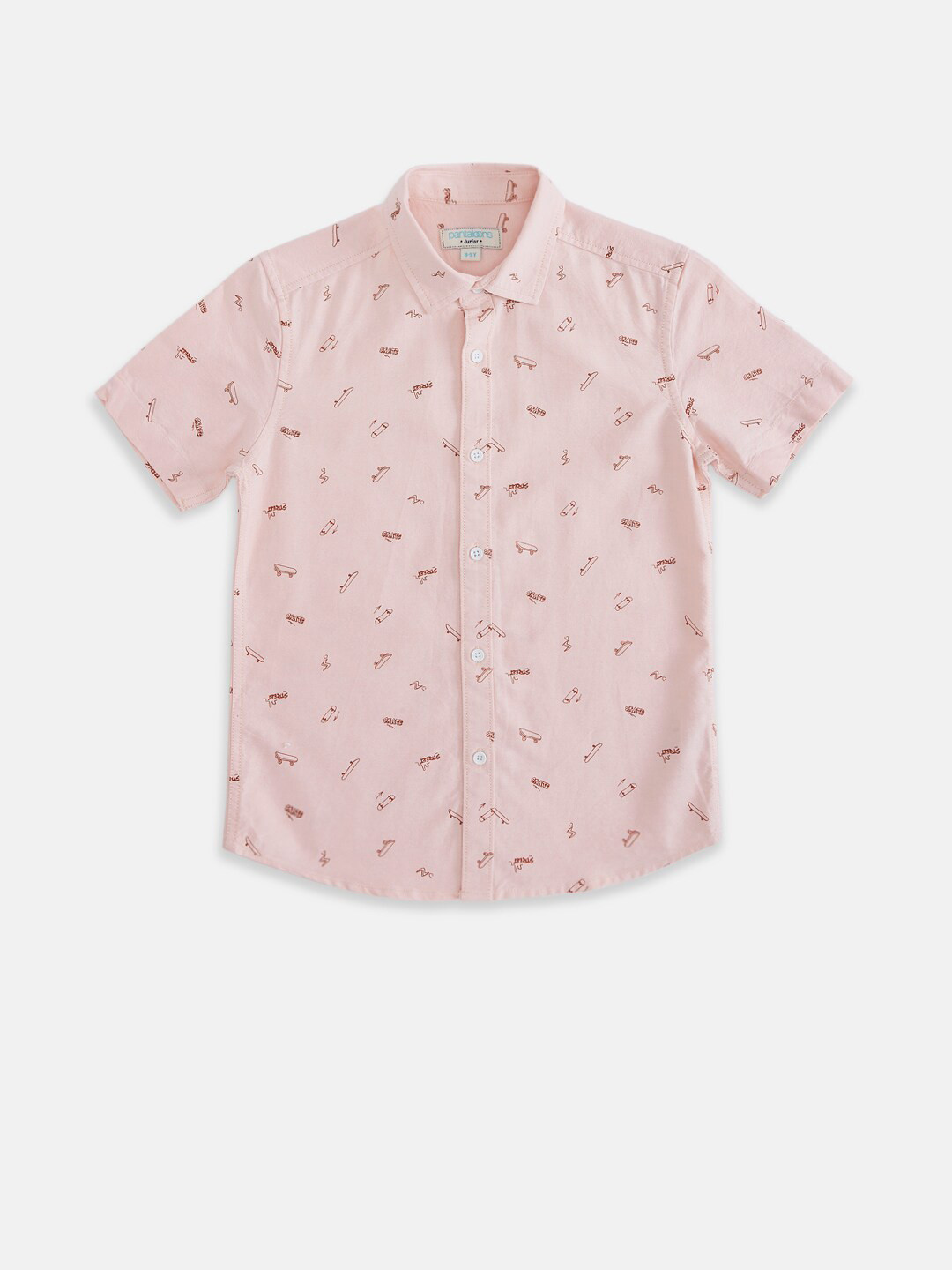 

Pantaloons Junior Boys Pink Printed Pure Cotton Casual Shirt