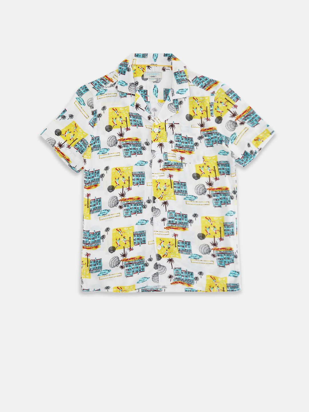 

Pantaloons Junior Boys White Printed Casual Pure Cotton Shirt