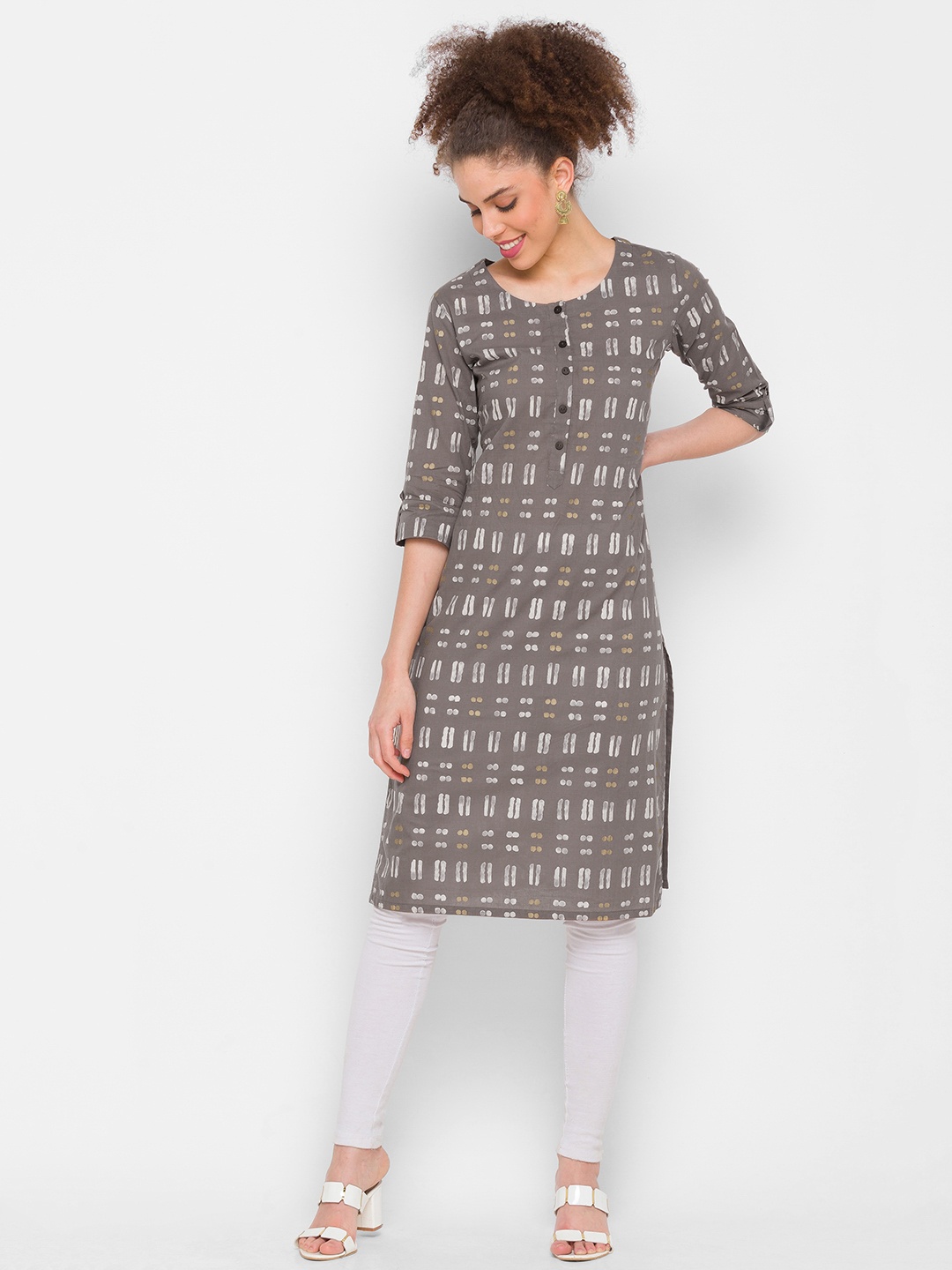 

ZOLA Women Grey Geometric Printed Cotton Kurta