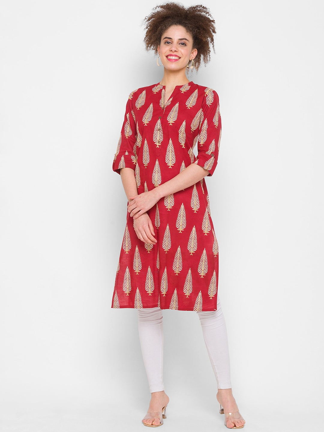 

ZOLA Women Maroon Ethnic Motifs Printed Keyhole Neck Thread Work Kurta