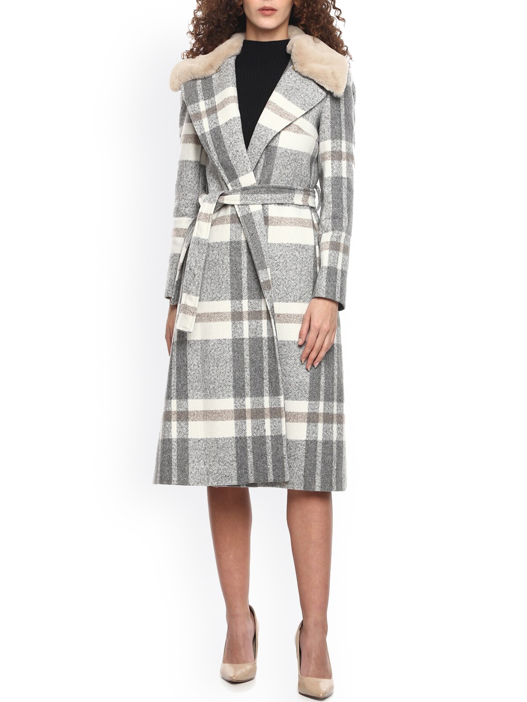 

Rinascimento Women Grey Checked Lightweight Longline Outdoor Tailored Jacket