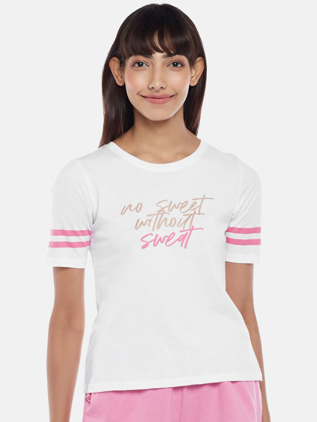 

Ajile by Pantaloons Women White Typography Cotton Running T-shirt