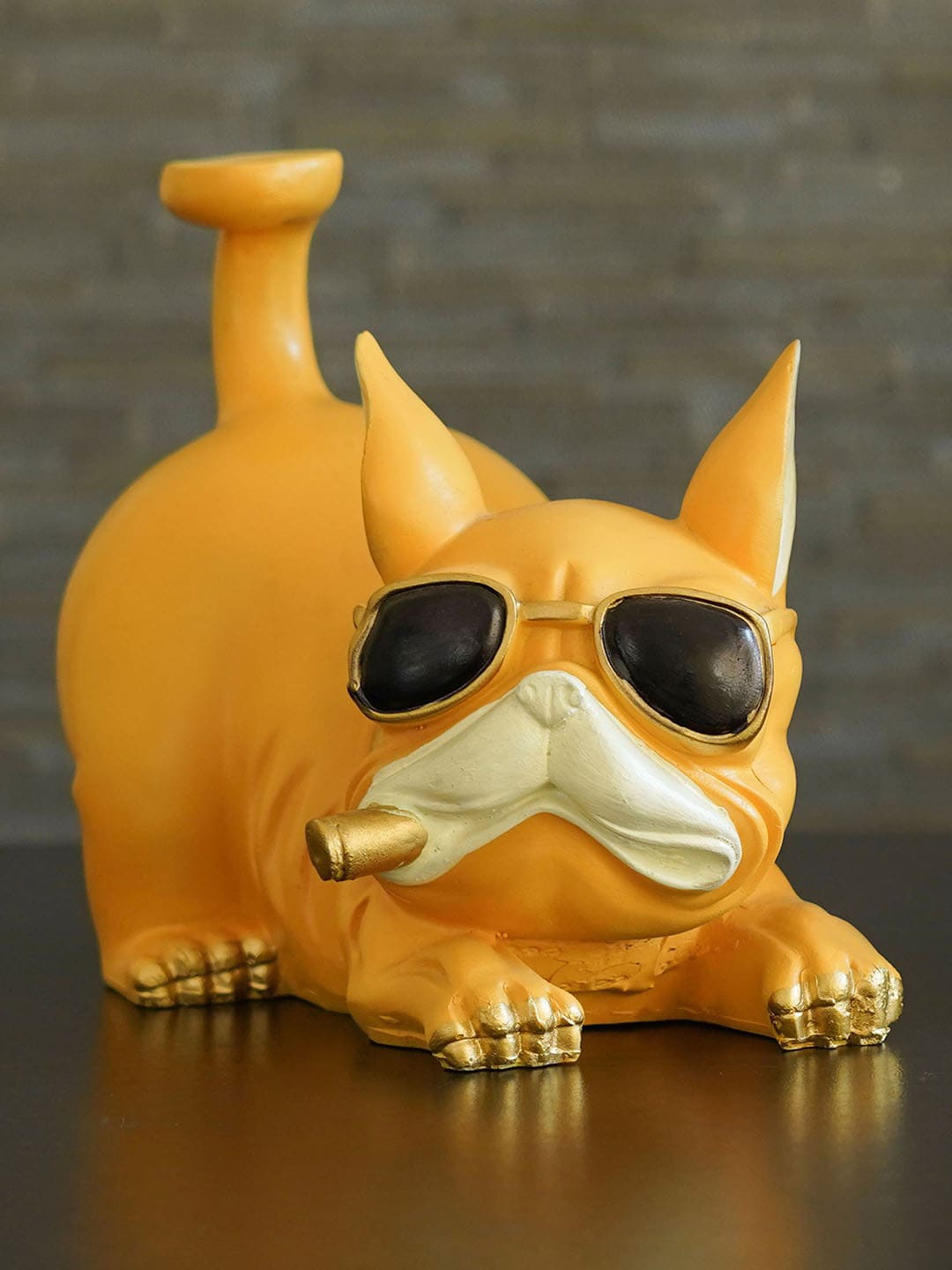 

TIED RIBBONS Unisex Yellow Bull Dog Shaped Showpiece