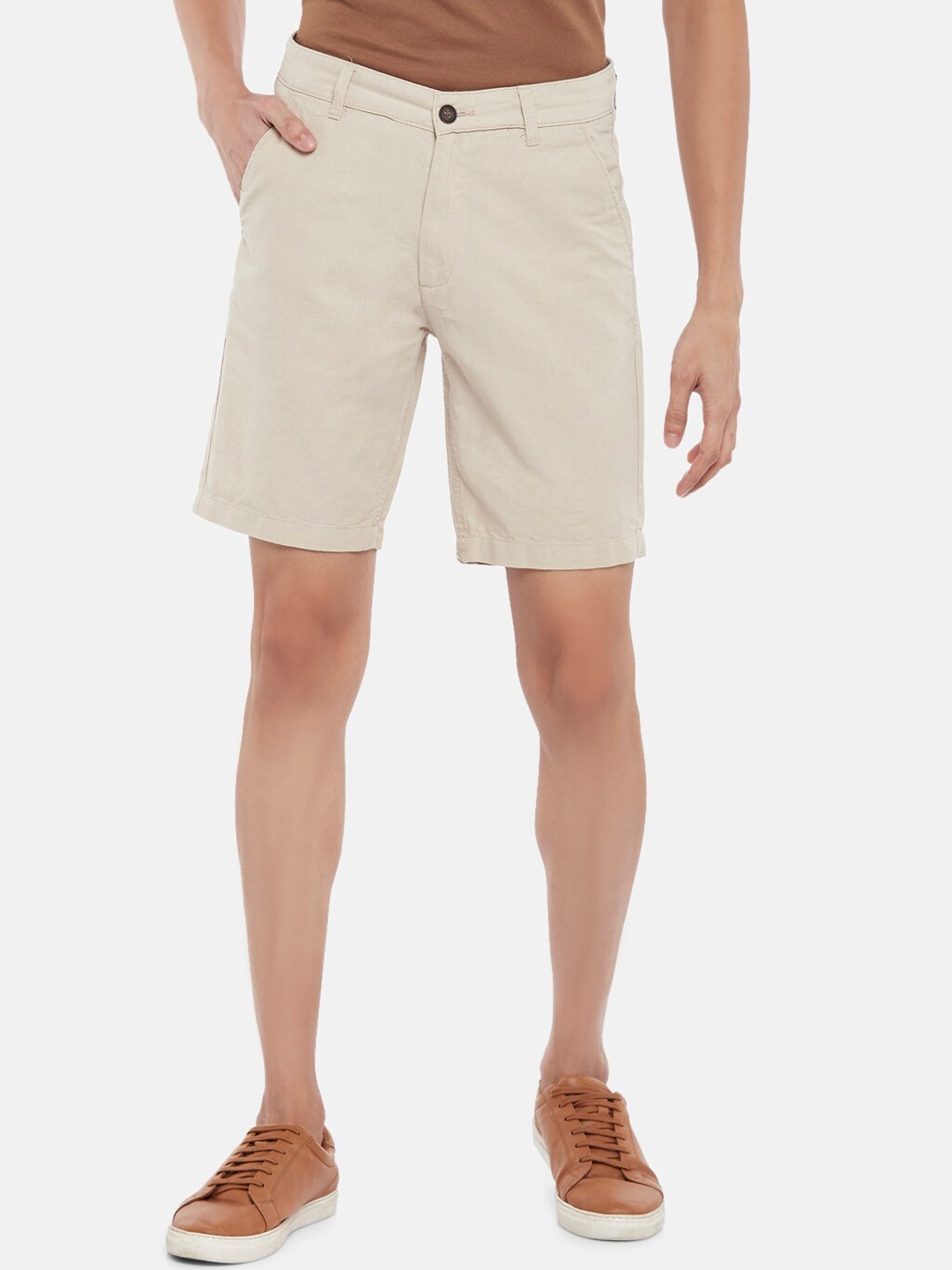 

BYFORD by Pantaloons Men Beige Slim Fit Cotton Linen Shorts