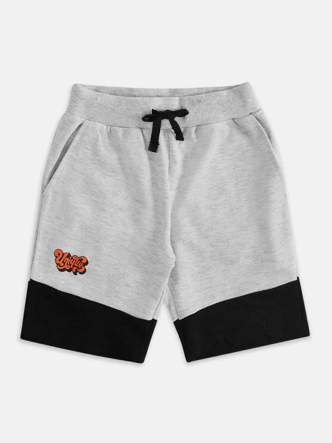 Pantaloons Junior Boys Grey Melange Colourblocked Cotton Shorts