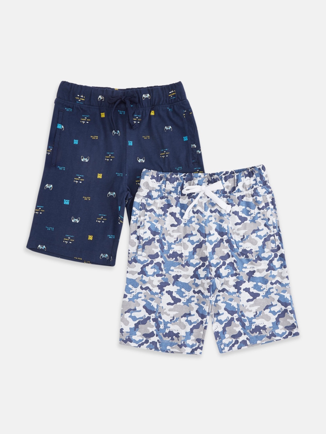 

Pantaloons Junior Boys Pack Of 2 Pure Cotton Shorts, Blue
