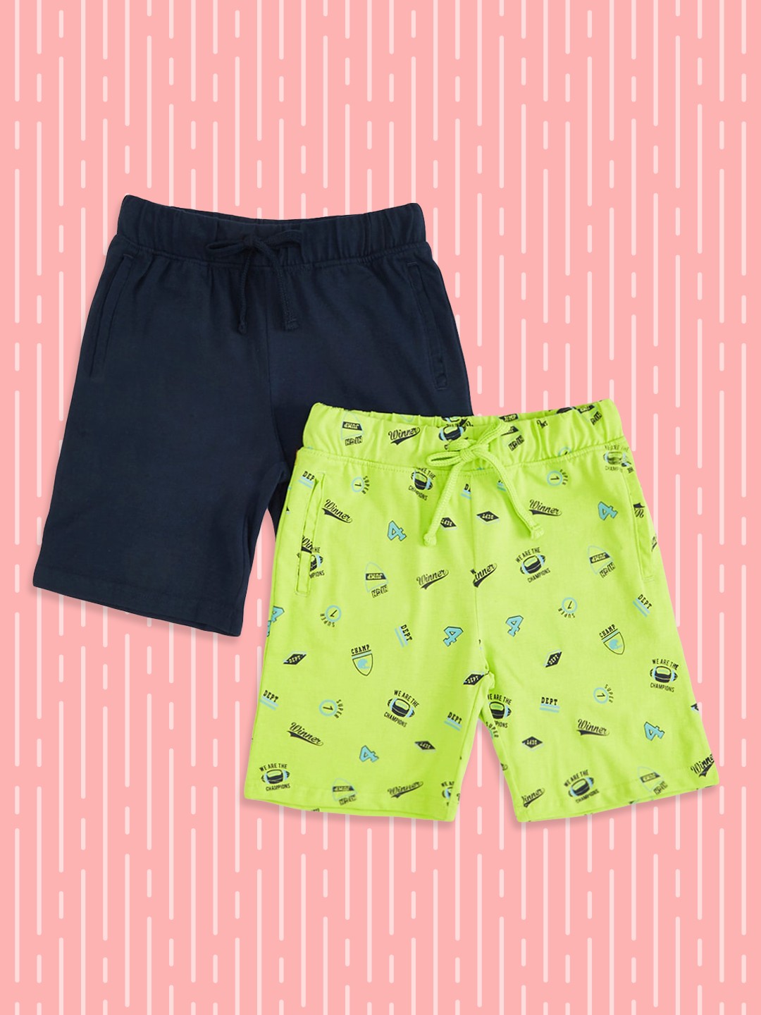 

Pantaloons Junior Boys Pack Of 2 Pure Cotton Shorts, Navy blue