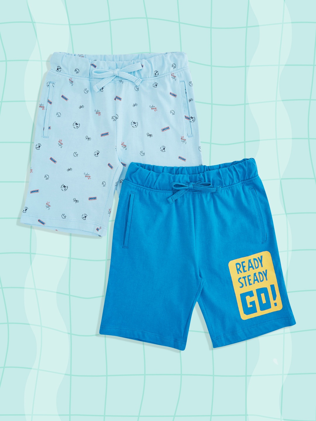 

Pantaloons Junior Boys Pack of 2 Typography Printed Shorts, Blue