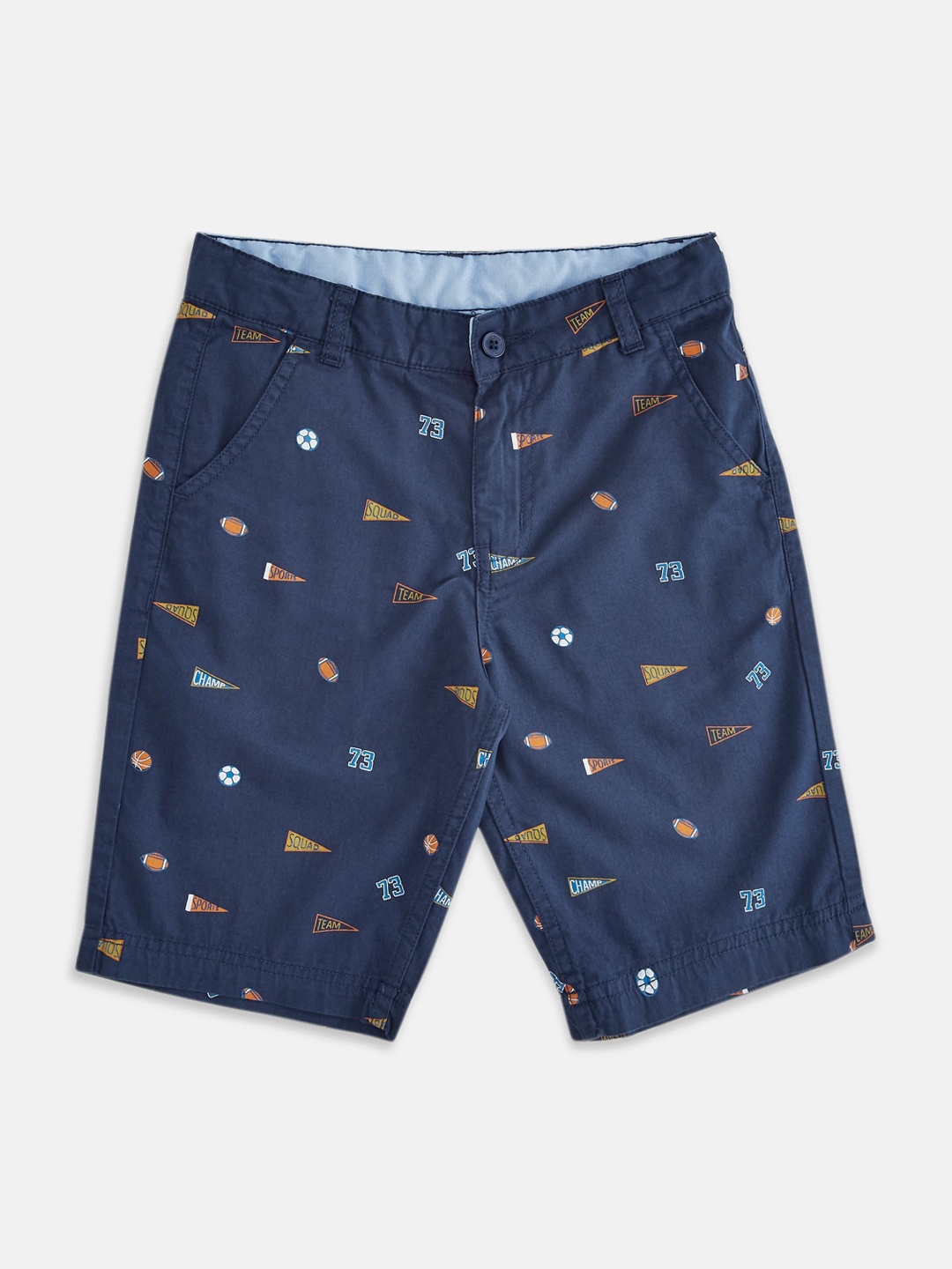 

Pantaloons Junior Boys Navy Blue Printed Cotton Chino Shorts