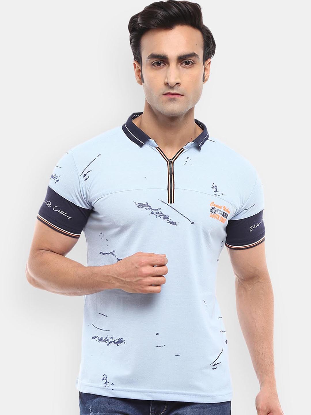 

V-Mart Men Blue Printed Polo Collar Slim Fit T-shirt