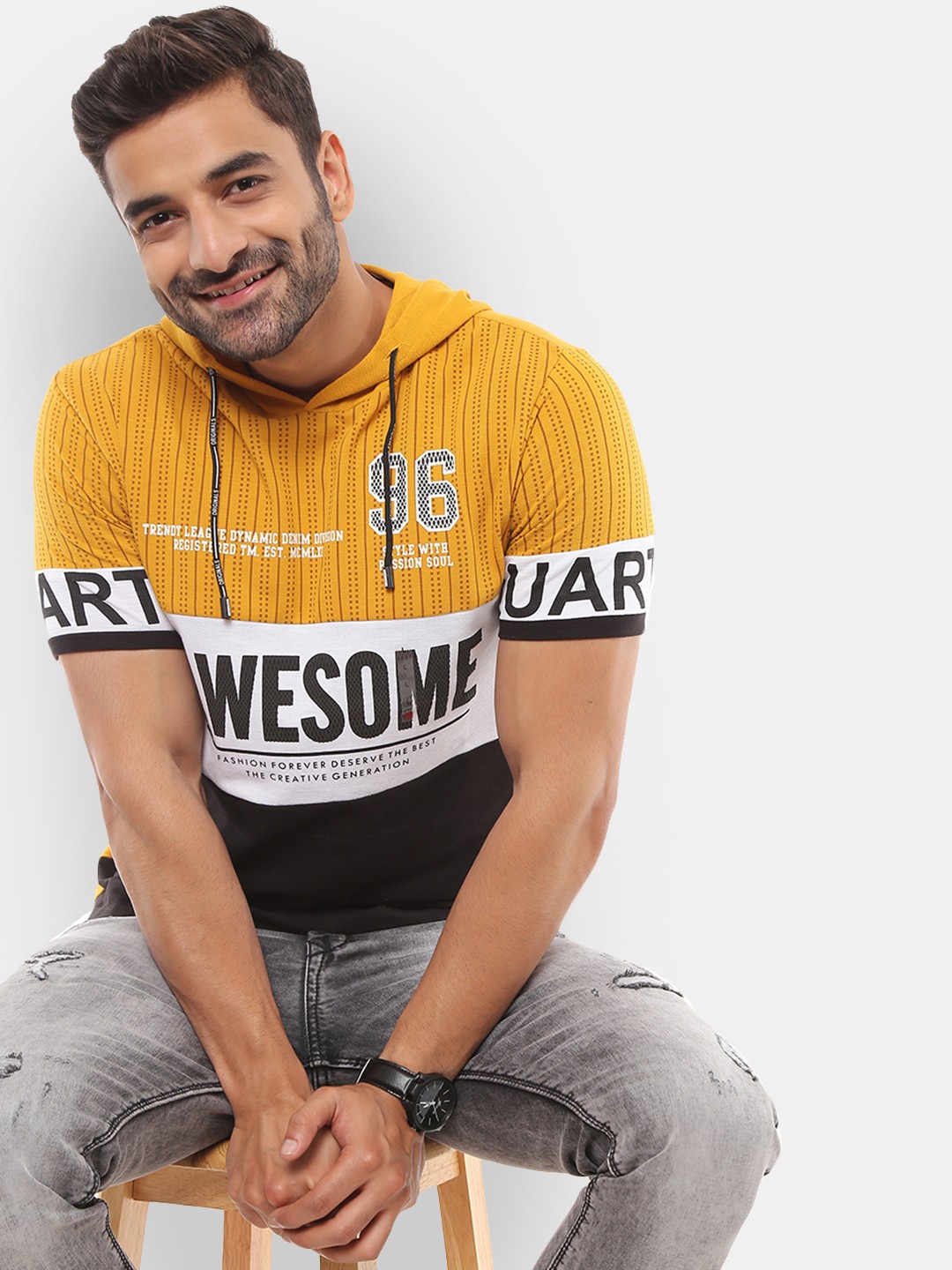 

V-Mart Men Mustard Yellow Typography Printed Slim Fit T-shirt