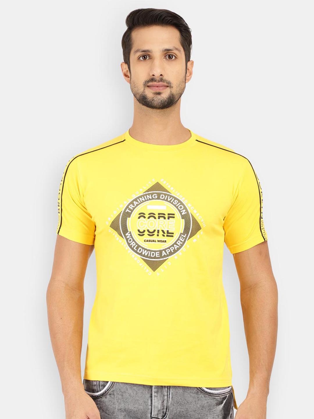 

V-Mart Men Yellow Typography Printed Slim Fit Cotton T-shirt