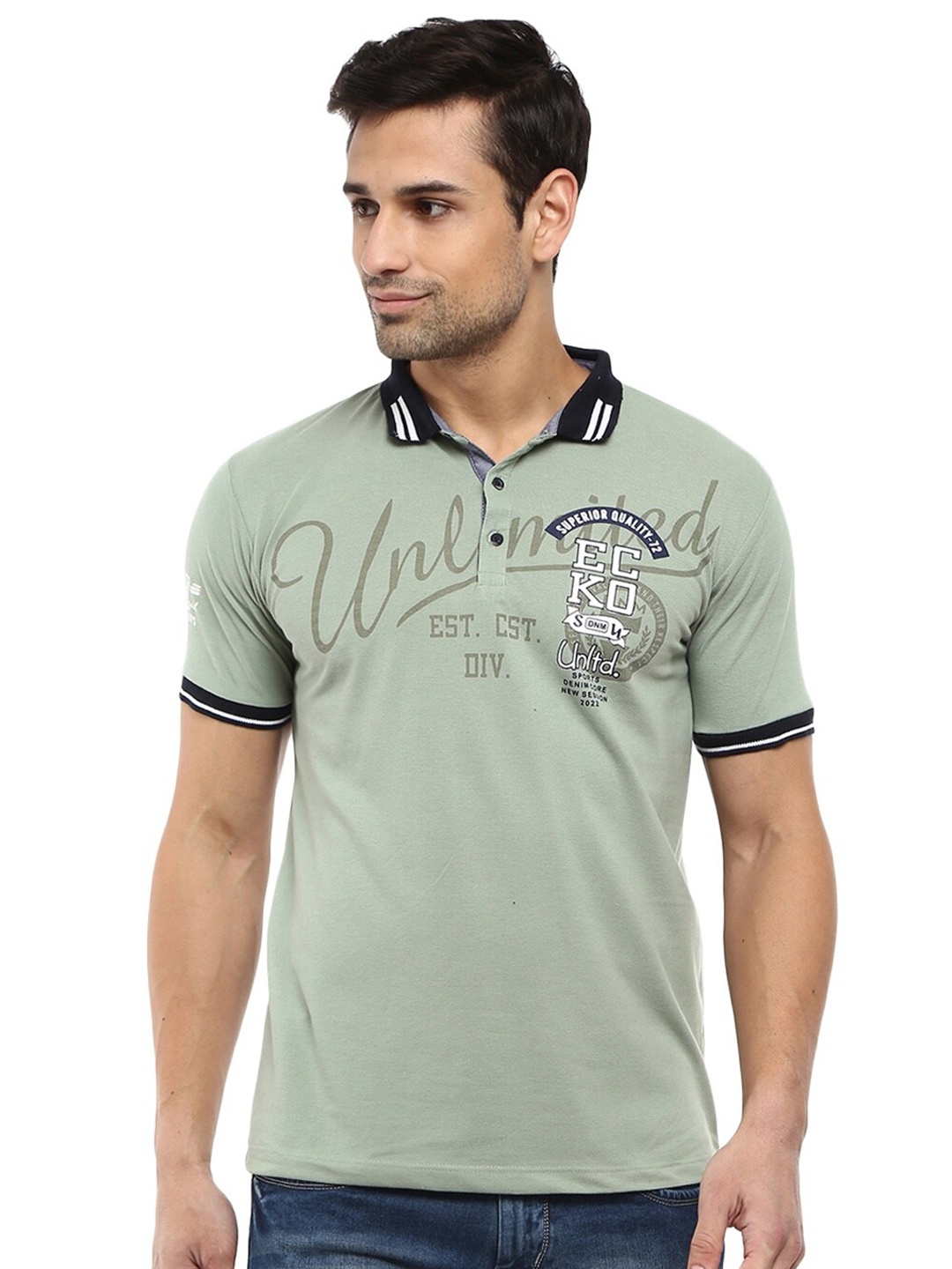 

V-Mart Men Green Typography Polo Collar Slim Fit T-shirt