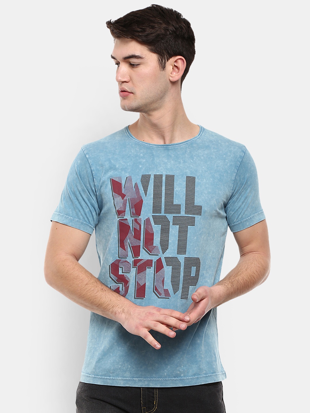 

V-Mart Men Blue Typography Printed Slim Fit Cotton T-shirt