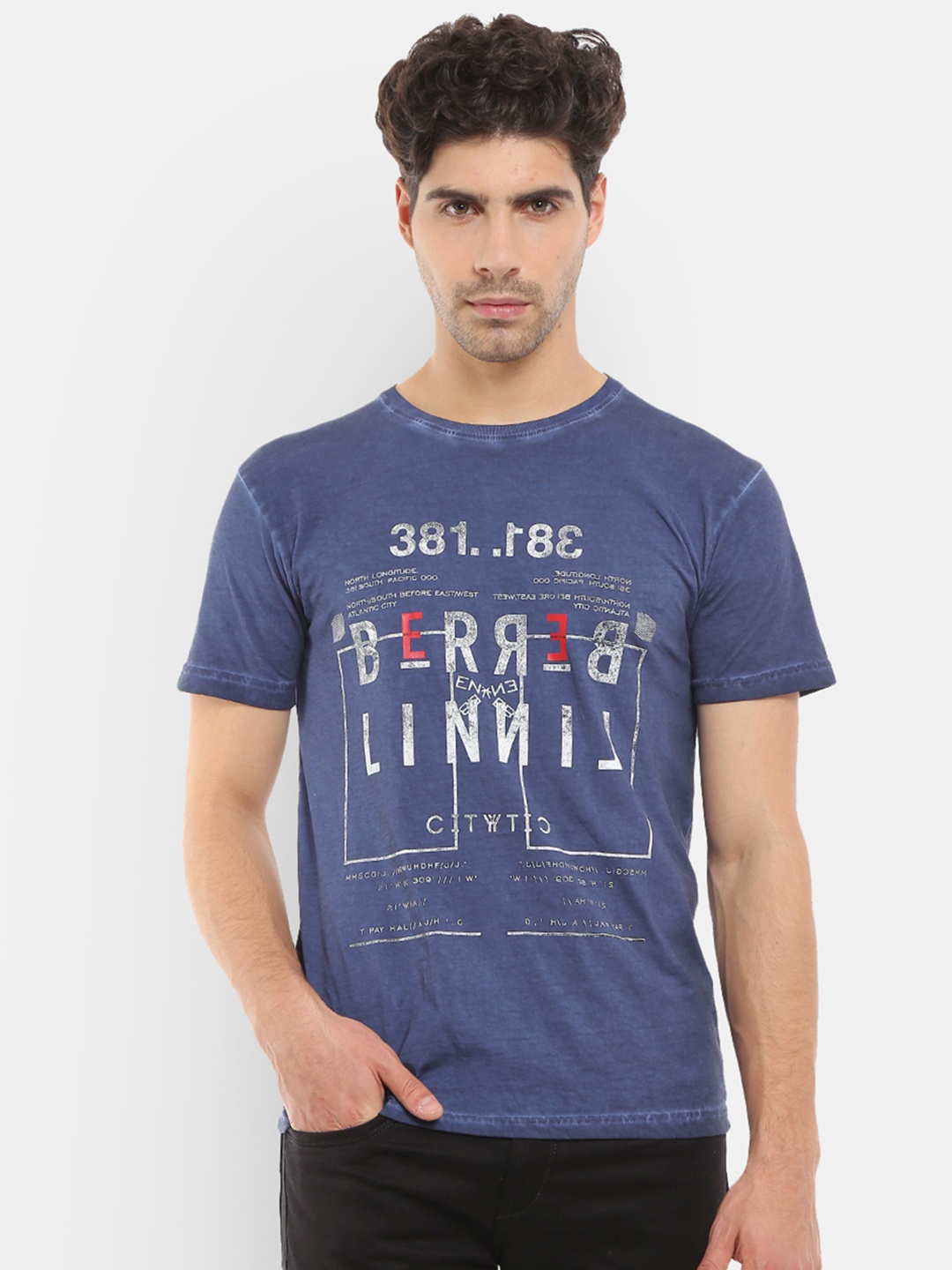 

V-Mart Men Blue & Grey Printed Slim Fit T-shirt