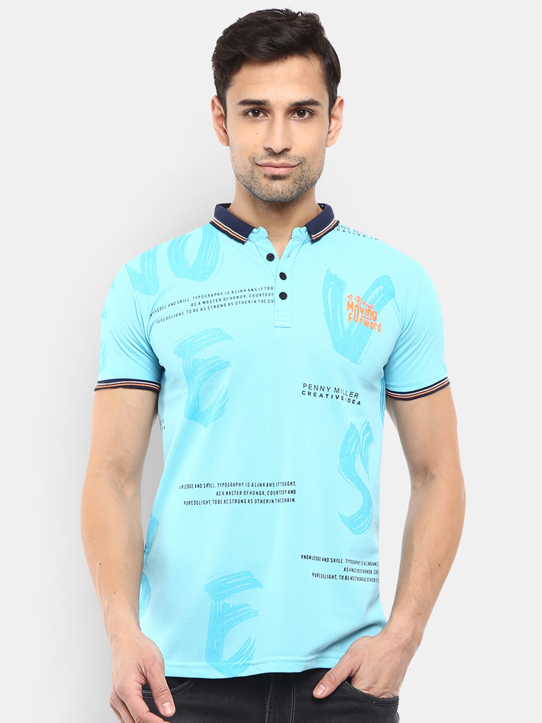 

V-Mart Men Blue Printed Polo Collar T-shirt