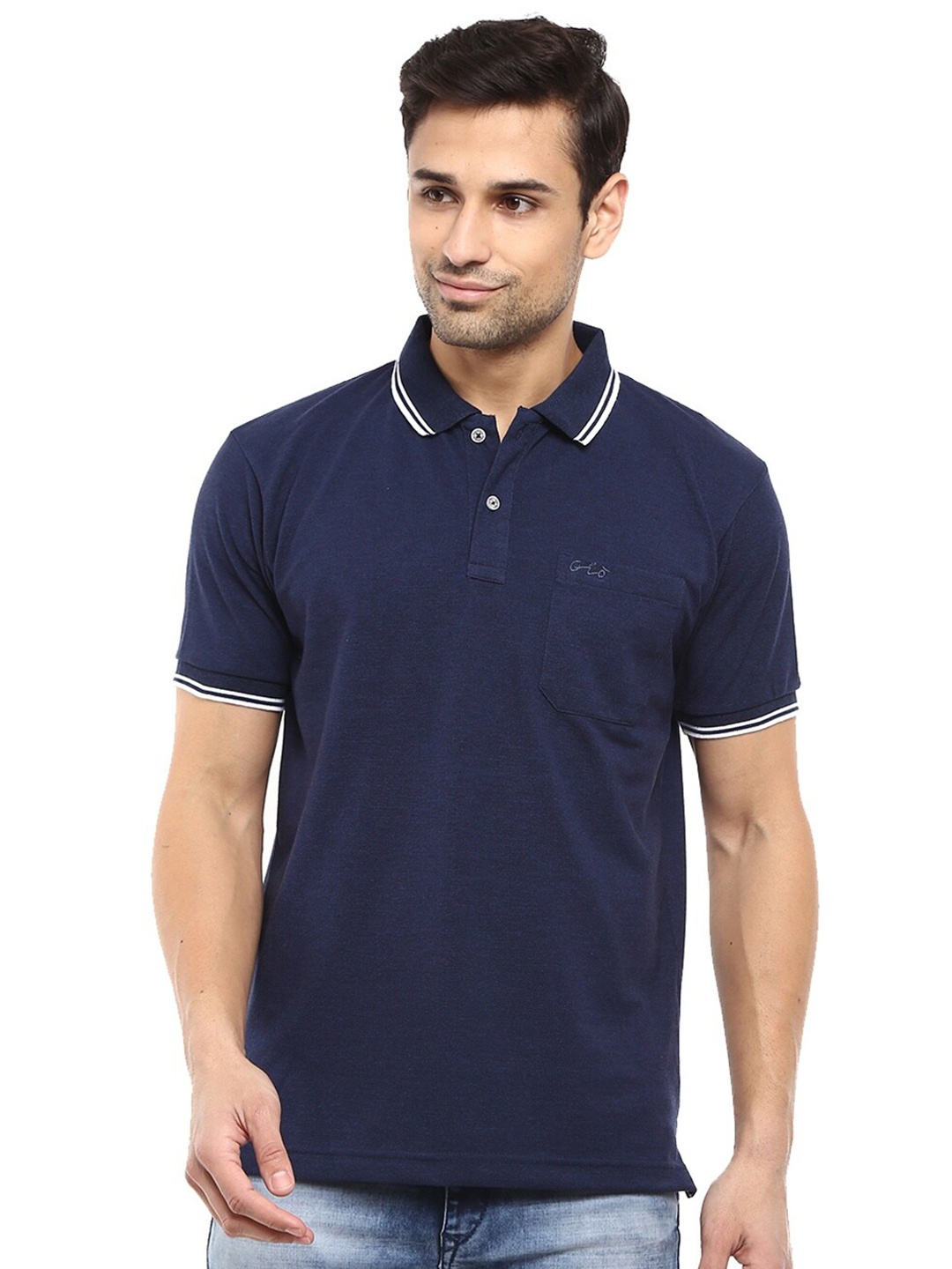 

V-Mart Men Navy Blue Polo Collar T-shirt