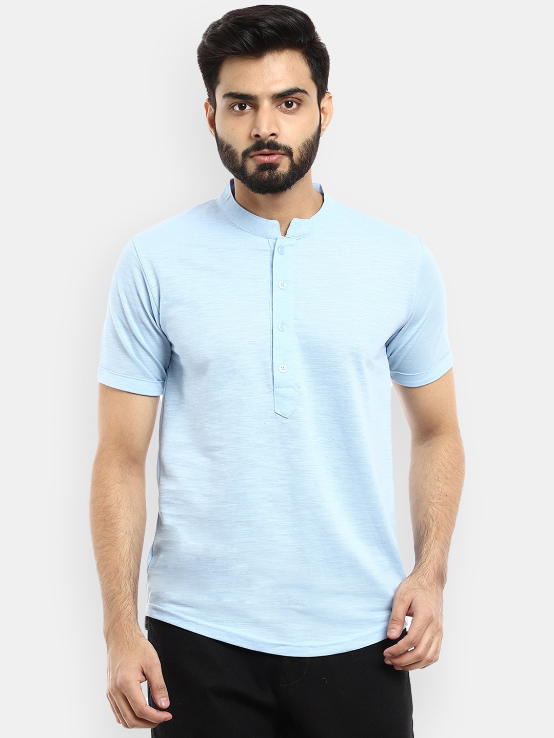 

V-Mart Men Blue Mandarin Collar Slim Fit Cotton T-shirt