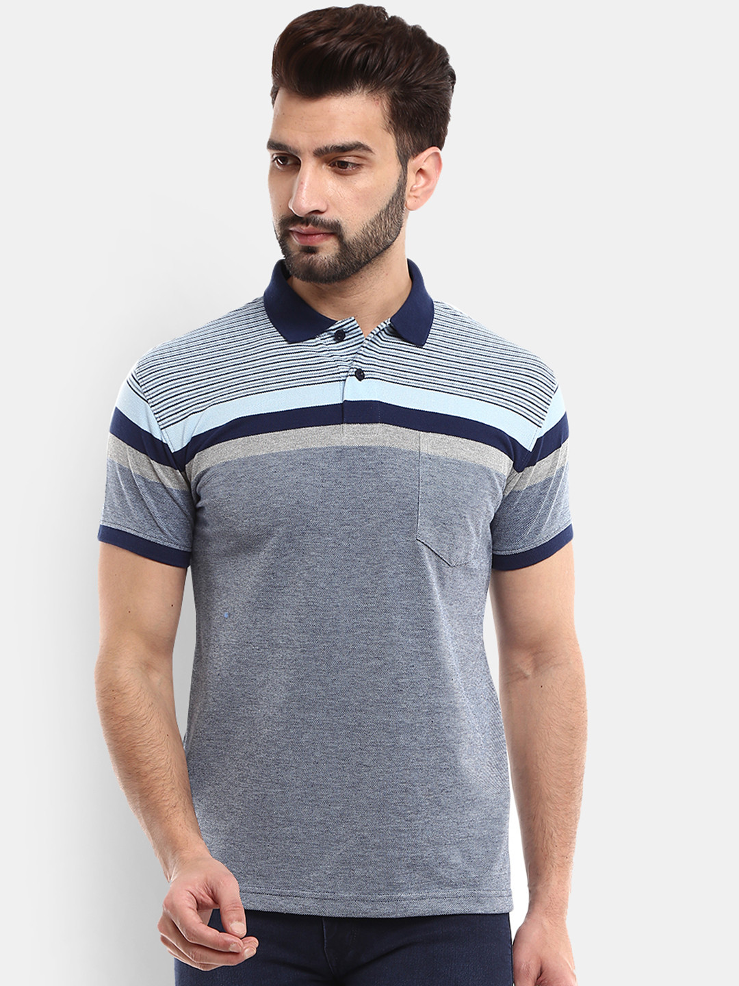 

V-Mart Men Blue Polo Collar T-shirt