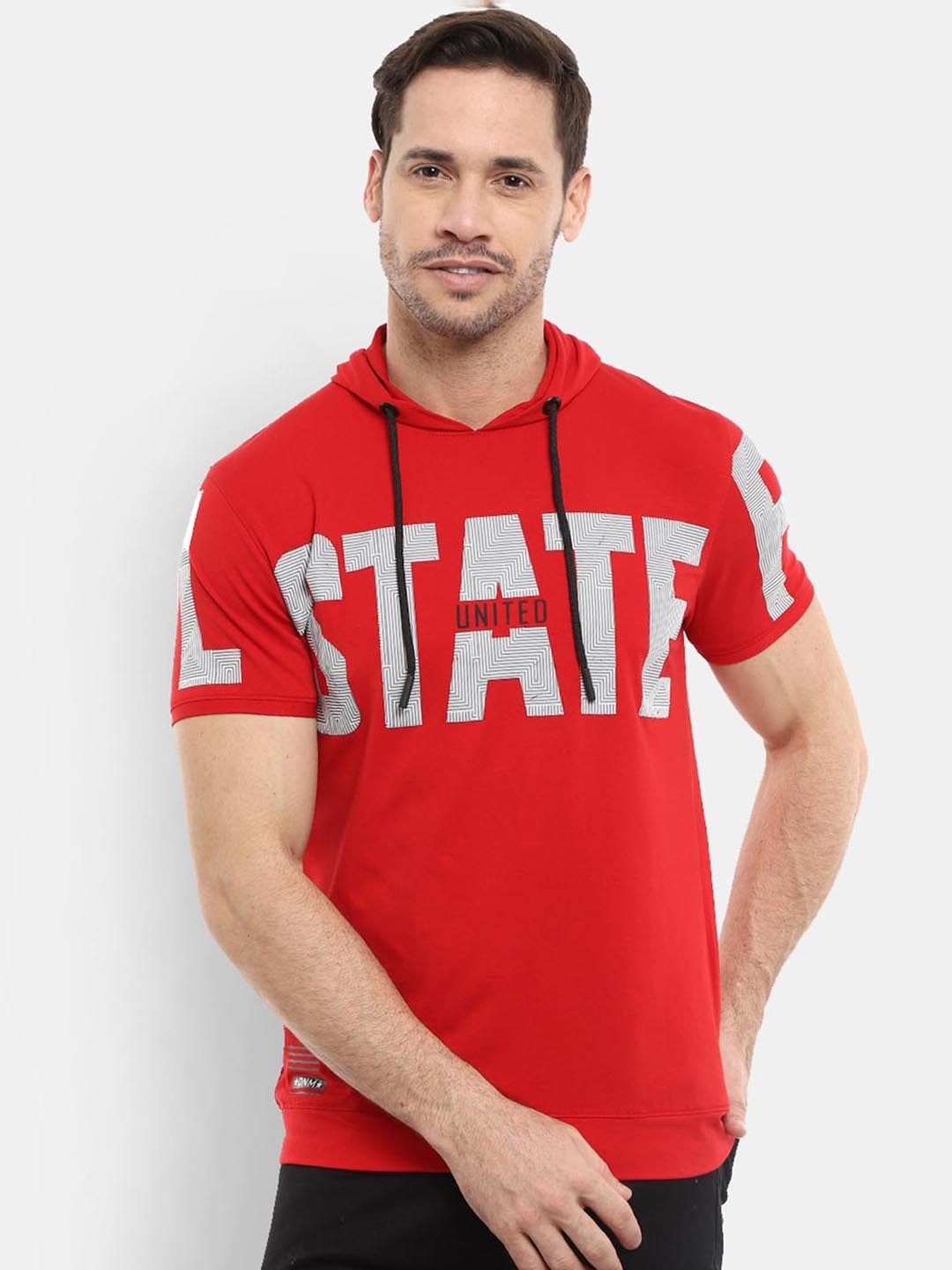 

V-Mart Men Red & Grey Typography Printed Slim Fit T-shirt