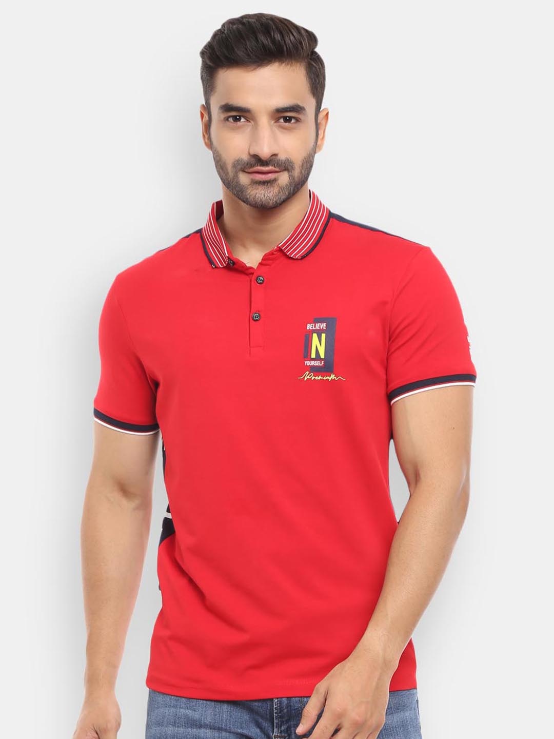 

V-Mart Men Red Polo Collar Slim Fit T-shirt