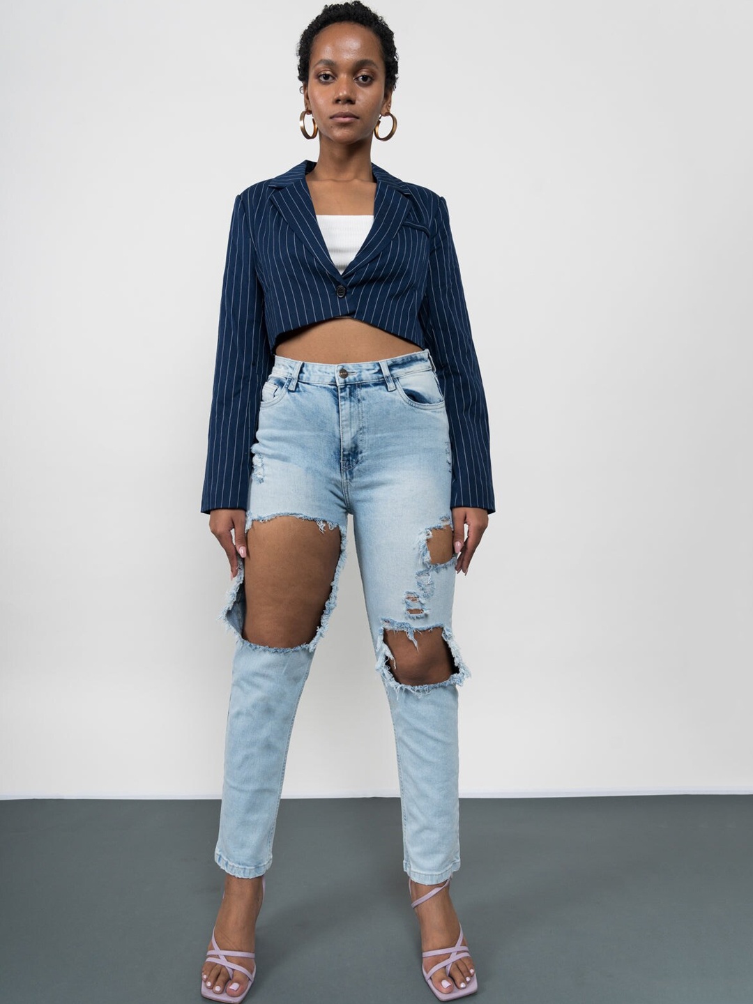 

FREAKINS Women Stunning Blue Mom Fit Cropped Jeans