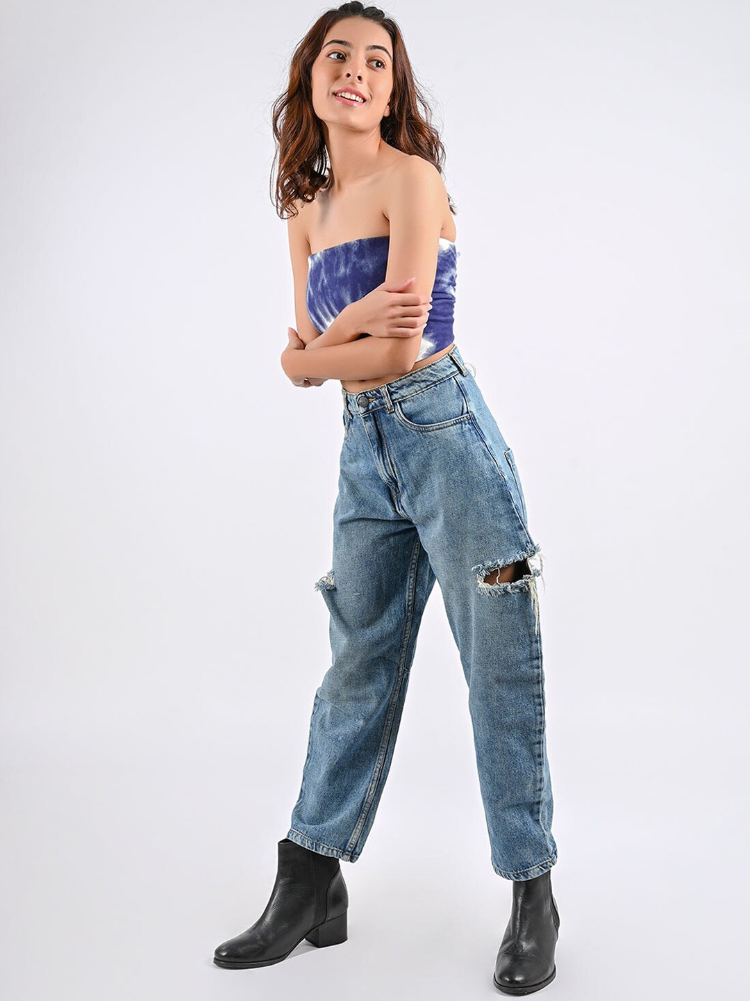 

FREAKINS Women Stunning Blue Relaxed Fit Cropped Jeans