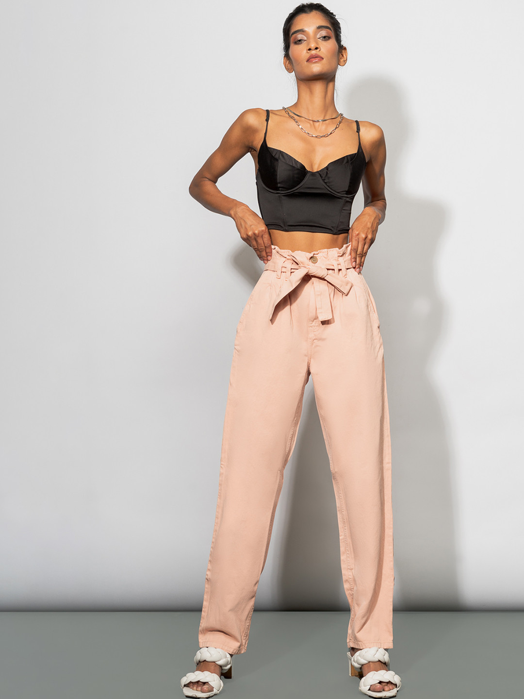 

FREAKINS Women Pink Tapered Fit High-Rise Slash Knee Jeans