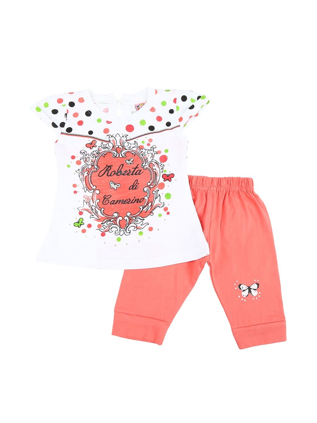 

V-Mart Unisex Kids White & Peach-Coloured Printed Top with Trousers