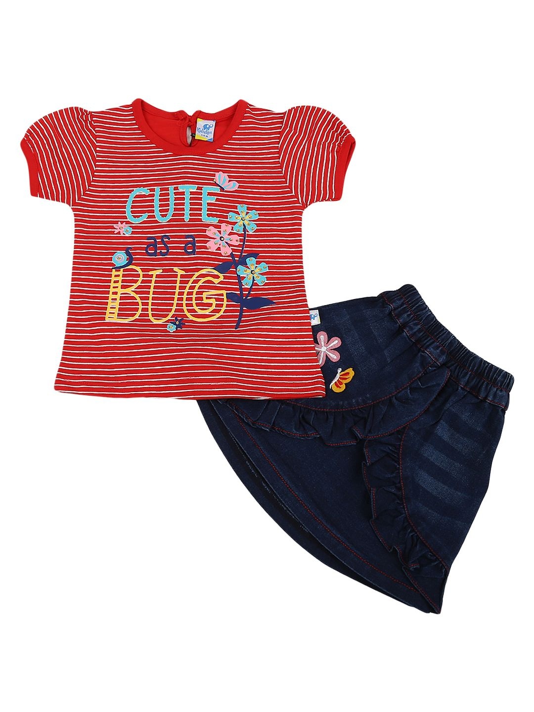 

V-Mart Unisex Kids Printed Pure Cotton Top with Skirt, Red