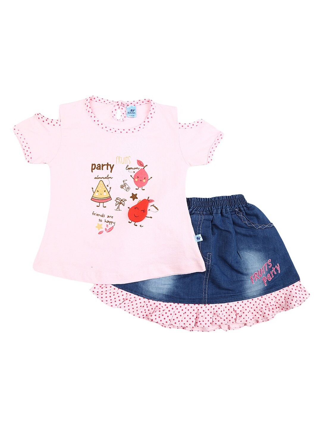 

V-Mart Unisex Kids Pink & Blue Printed Top with Skirt