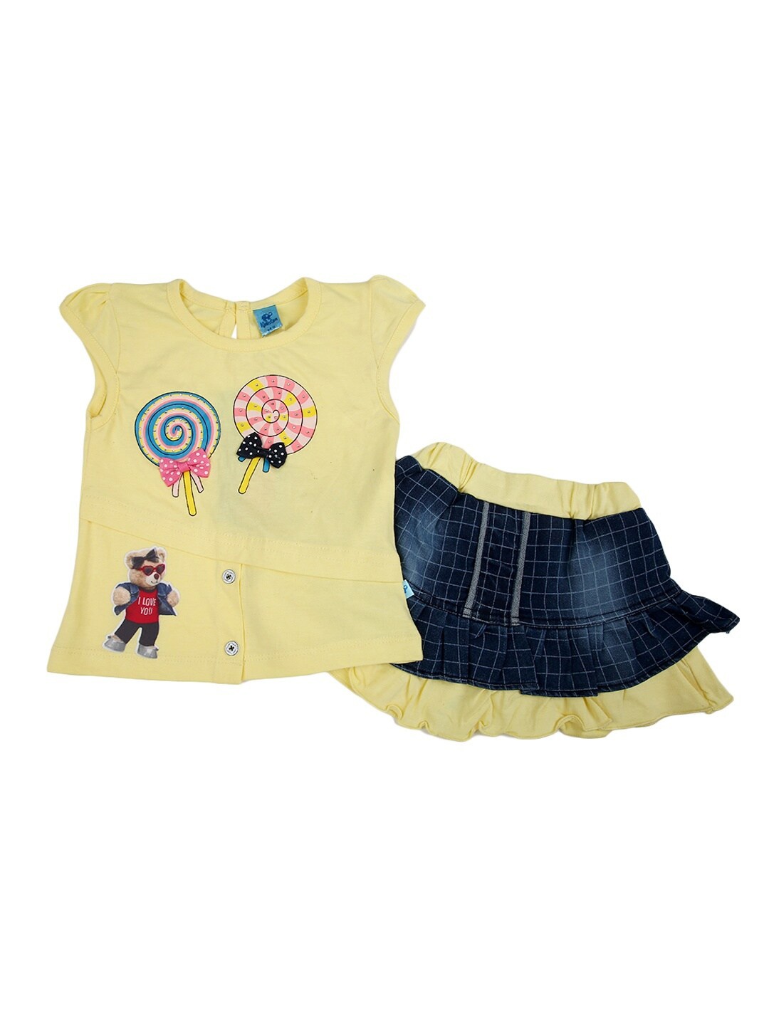 

V-Mart Kids Yellow & Blue Cotton Printed Top with Shorts