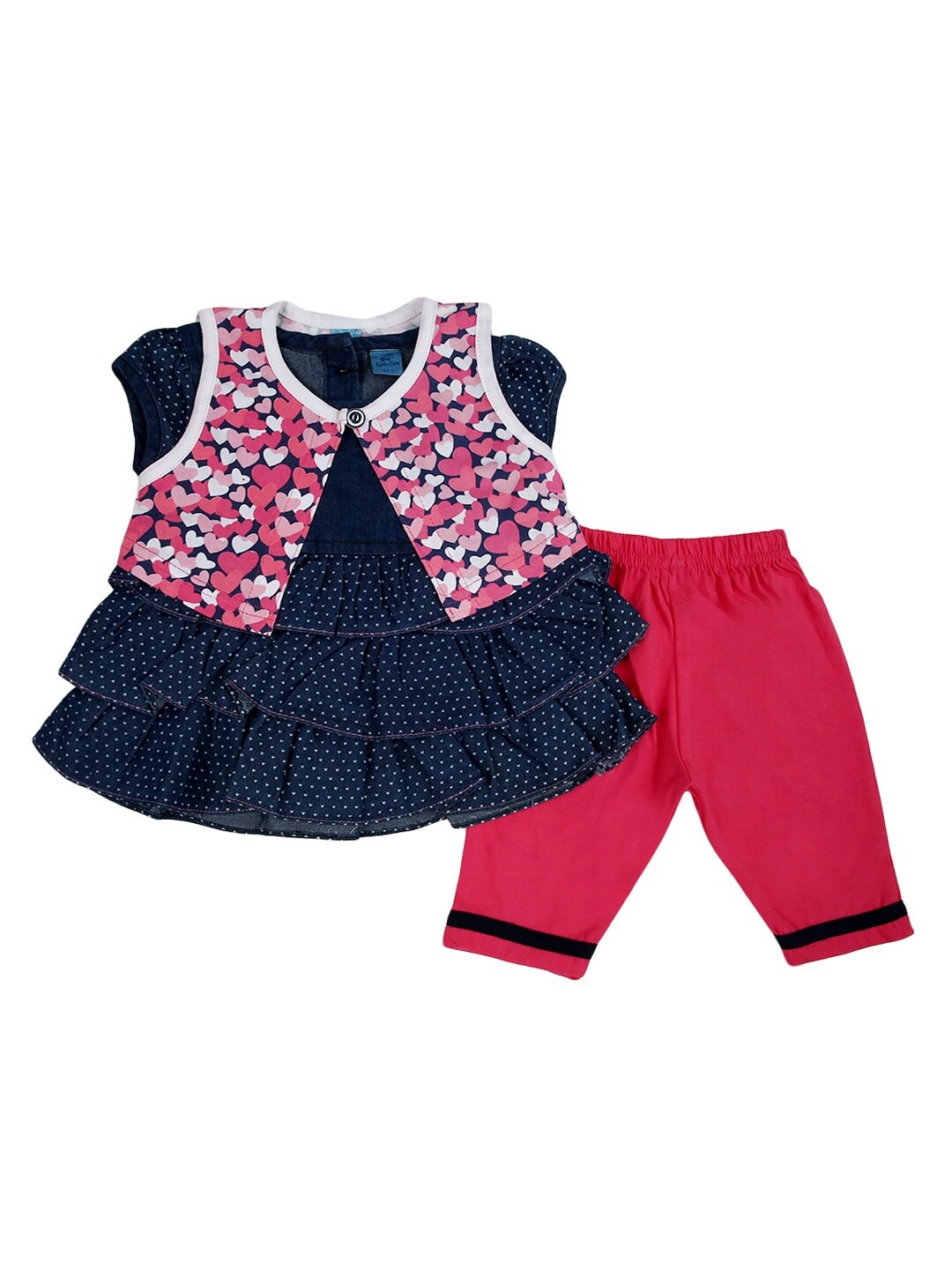 

V-Mart Girls Pink & Navy Blue Top with Shorts