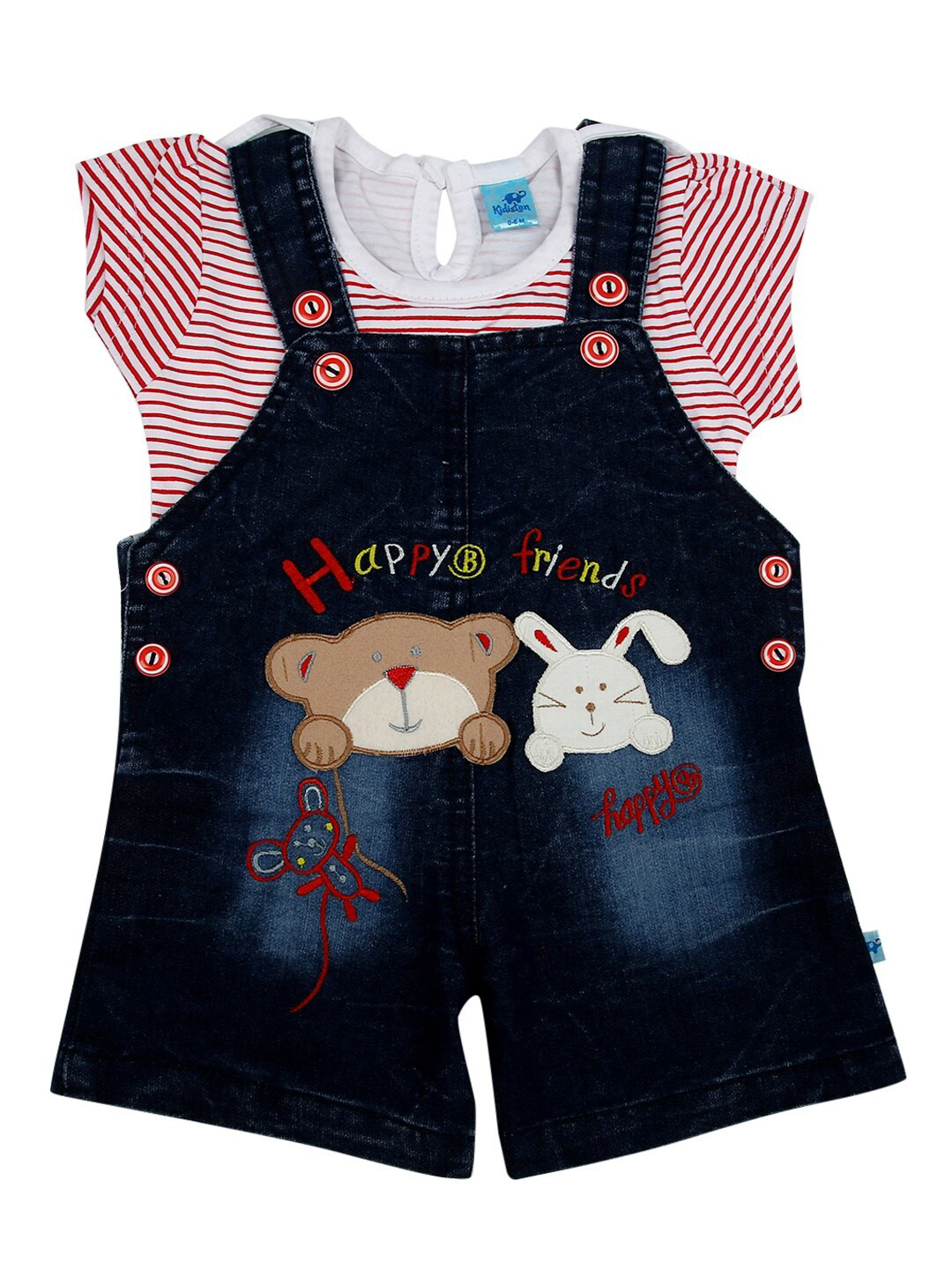 

V-Mart Unisex Kids Red & Blue Striped T-shirt with Shorts