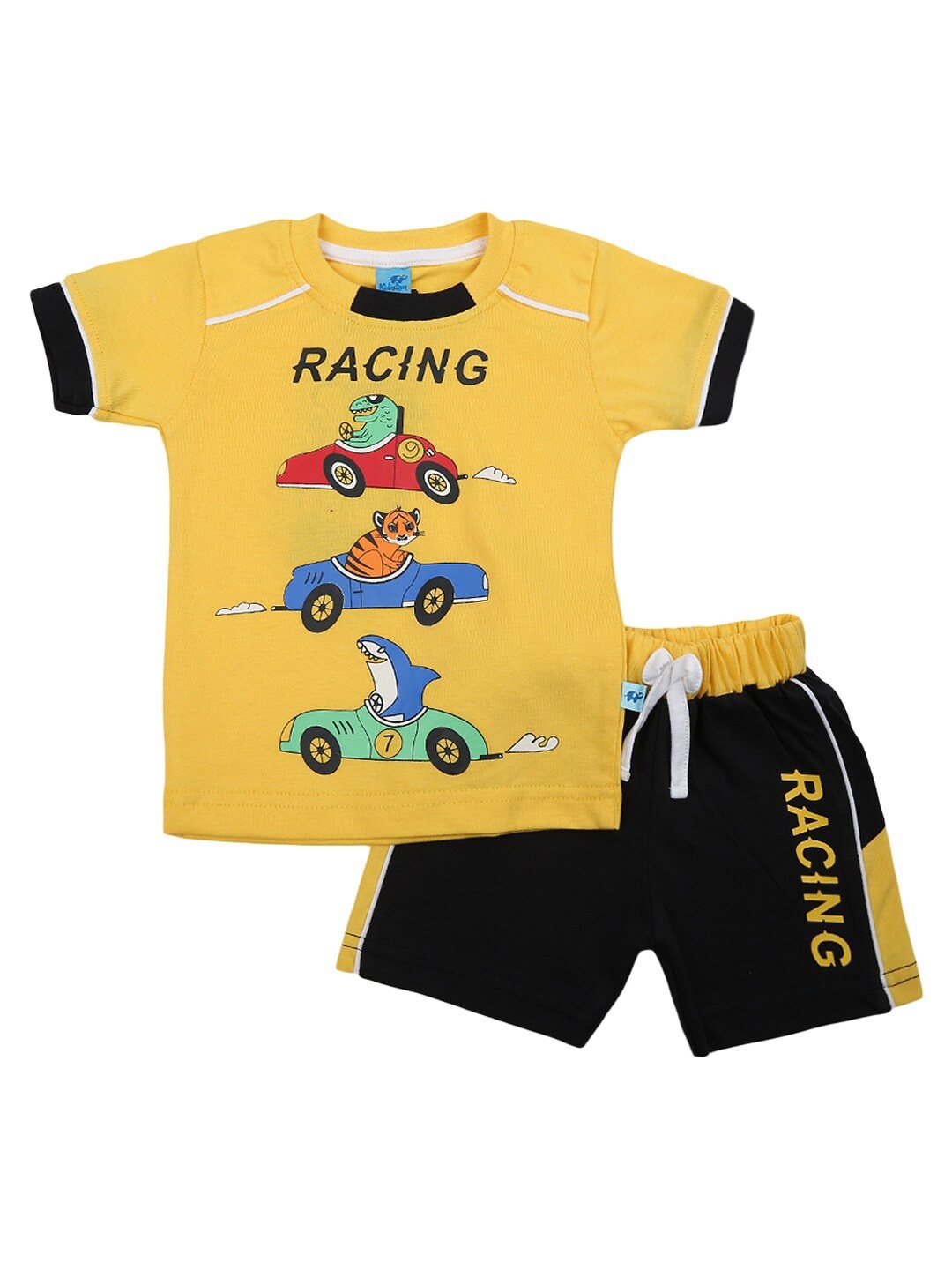 

V-Mart Unisex Kids Yellow & Black Printed Pure Cotton T-shirt with Shorts