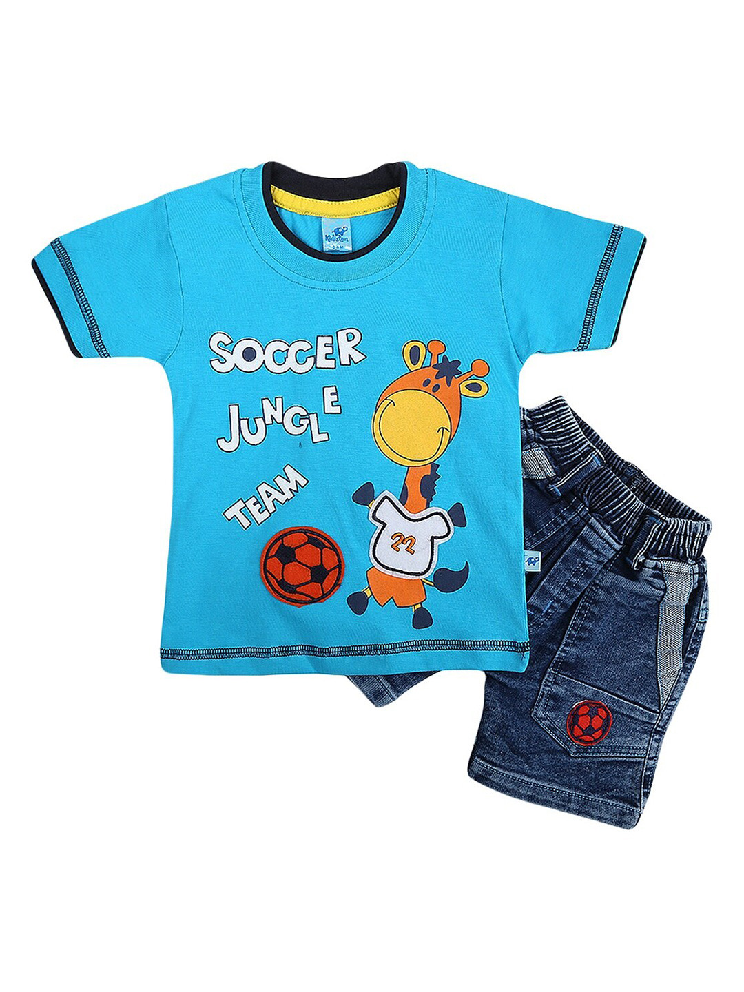 

V-Mart Unisex Kids Printed Pure Cotton T-shirt with Shorts, Blue