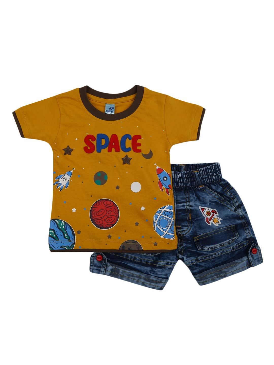 

V-Mart Unisex Kids Yellow & Blue Printed T-shirt with Shorts