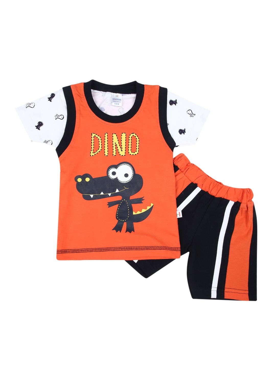 

V-Mart Unisex Kids Orange & Black Printed T-shirt with Shorts