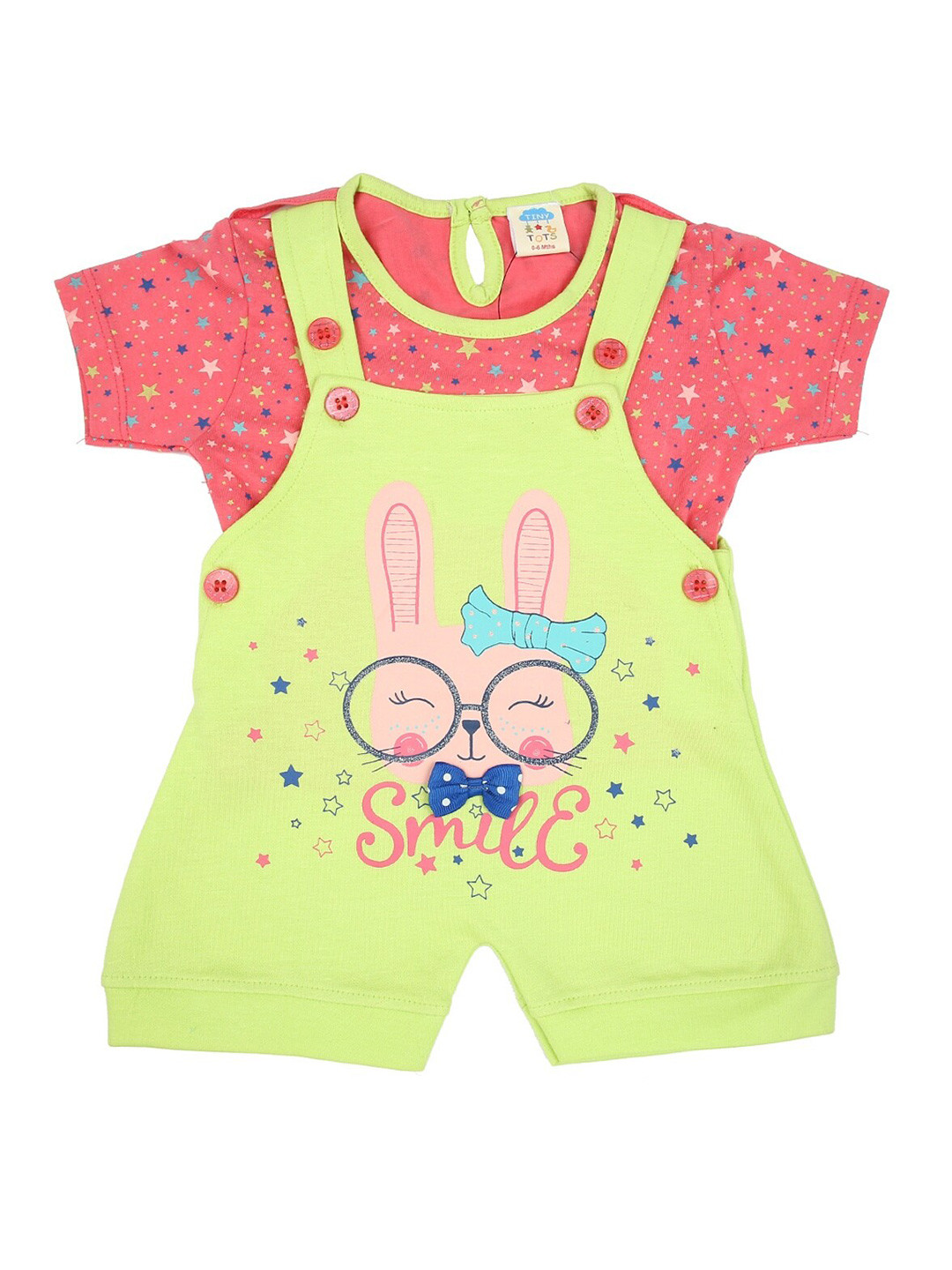 

V-Mart Unisex Kids Green & Coral Printed T-shirt with Shorts